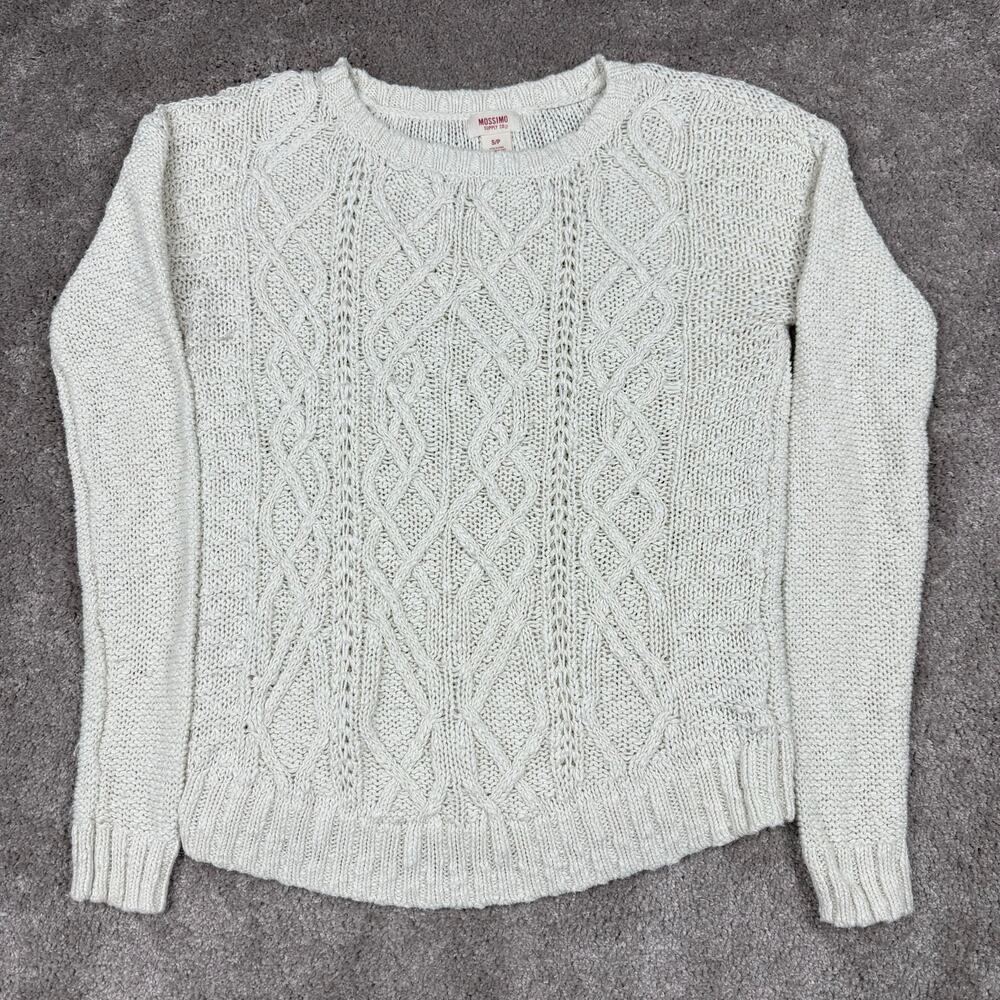 Cream Cable Knit Sweater Size S Loose Weave Cozy Cottage Bohemian Winter Mossimo